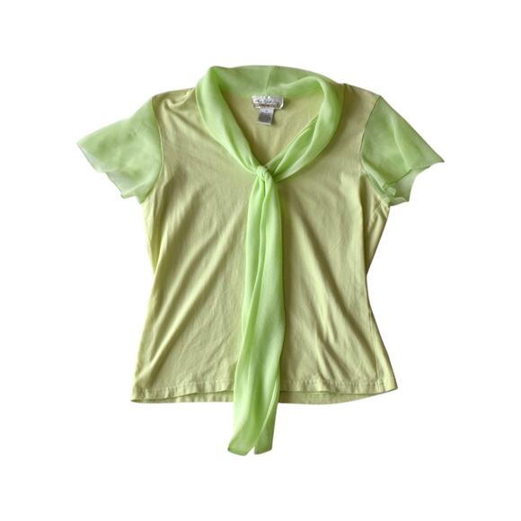 Vintage Tops - Vintage Lime Green Tie Neck Knit Top Size Medium